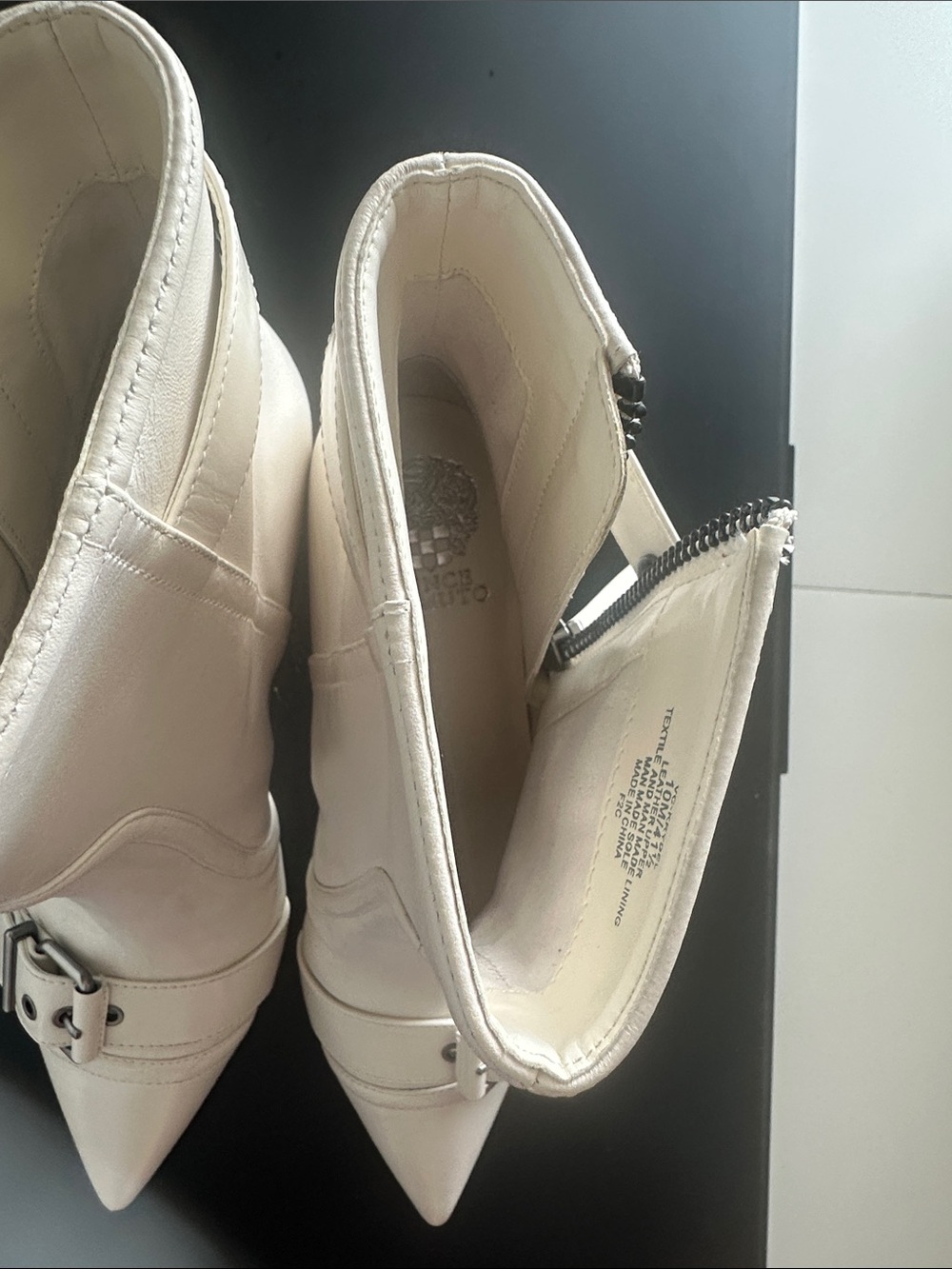 Vince Camuto Cream Pointed-Toe Ankle Booties with Buckle